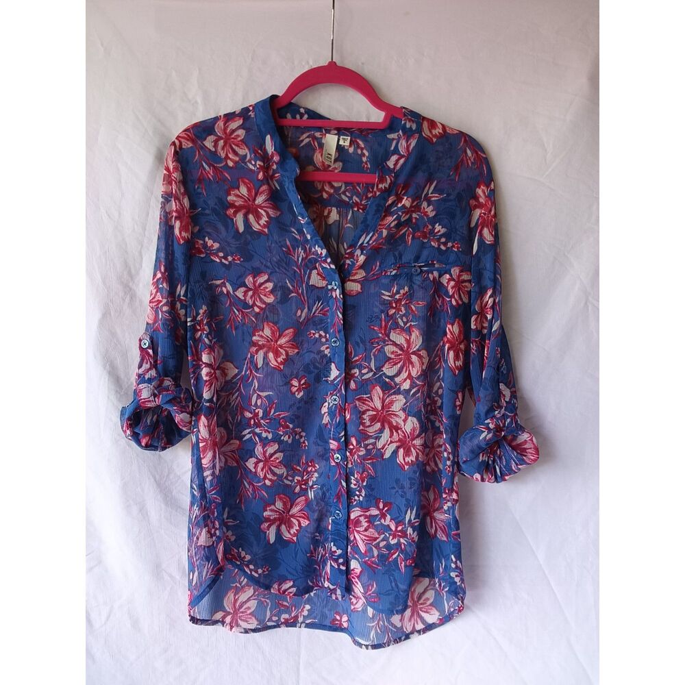 Kut From The Kloth M Button Down Blue Floral Blouse